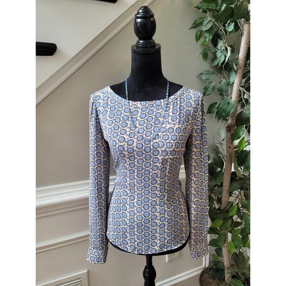 Loft Geometric Print Blouse Women's Size XS Multicolor Long Sleeve Polyester Top - Picture 2 of 11